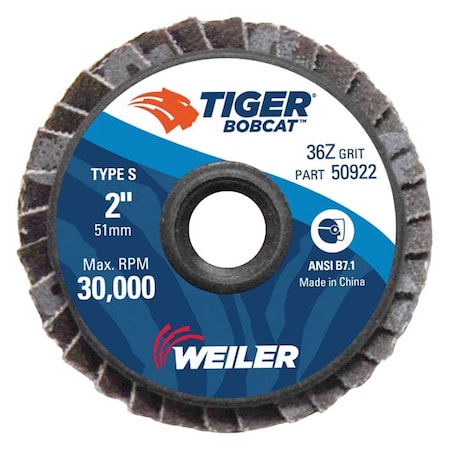 Weiler 2" BobCat Mini Abrasive Flap Disc, Conical (TY29), Type S Mount, 36Z 50922